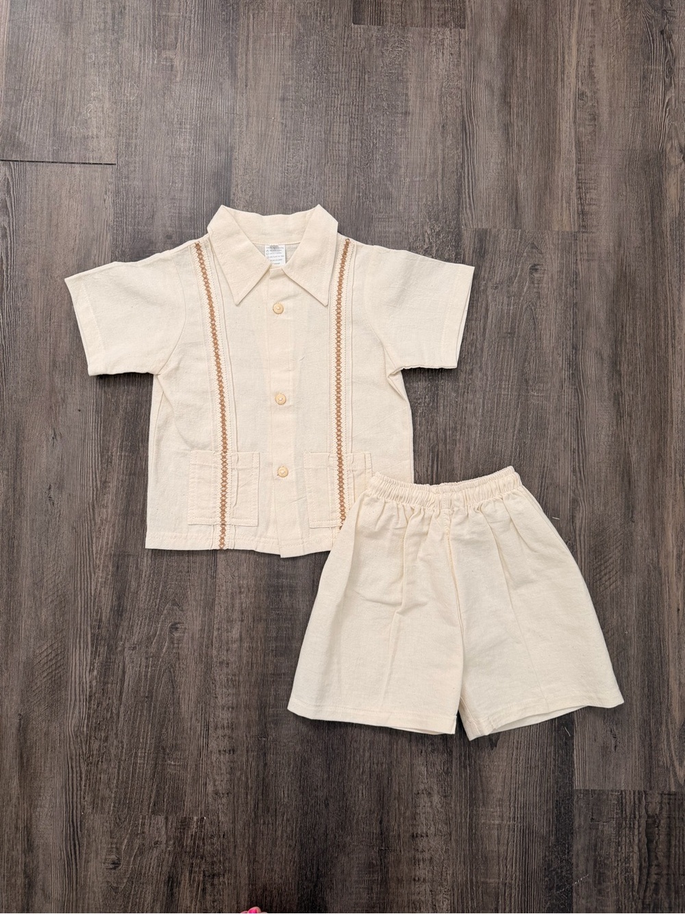 Cream Two-Piece Button Front Shirt & Shorts Set